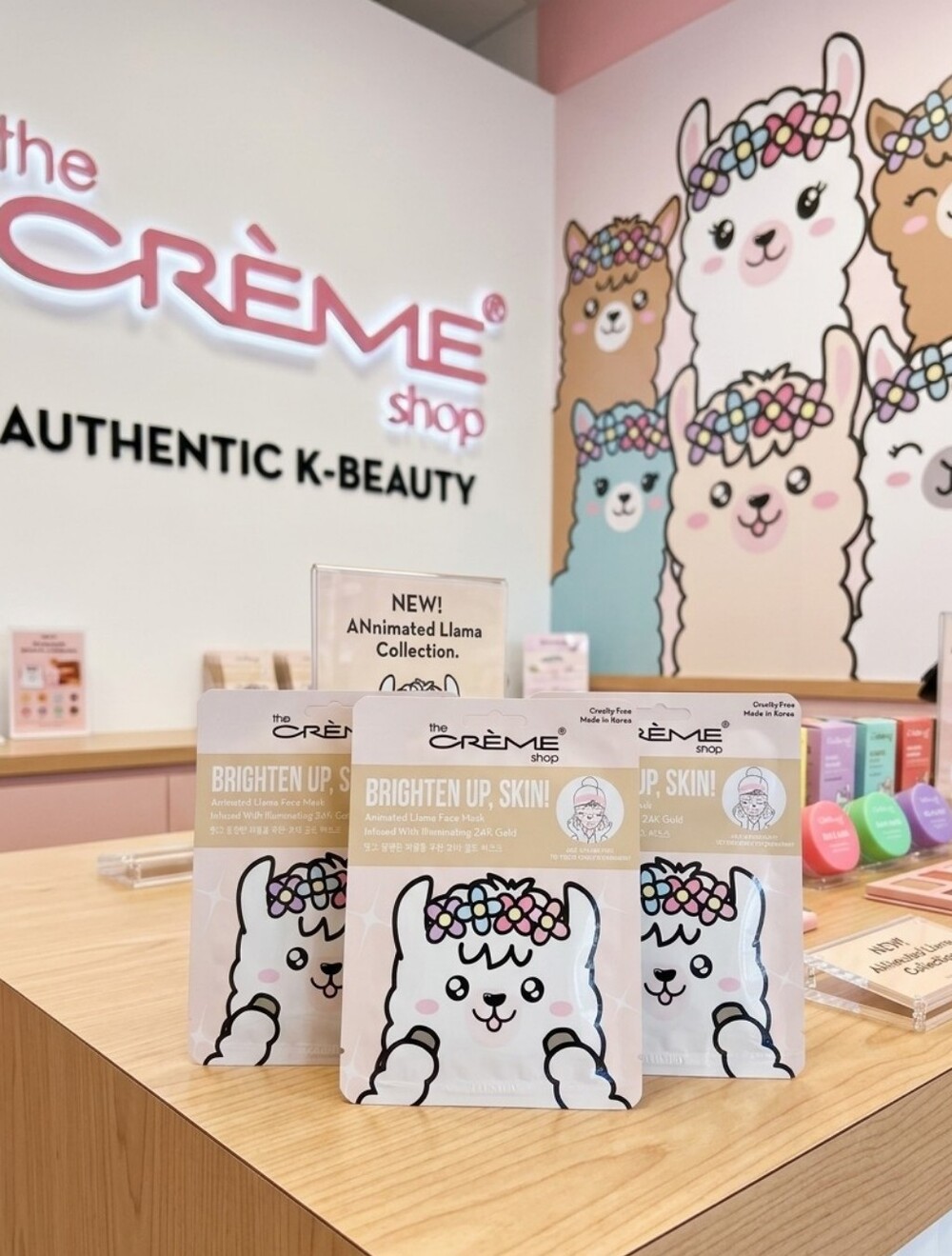 The Crème Shop Brighten Up, Skin! Llama Face Mask With 24K Gold Set Of 3 NWT